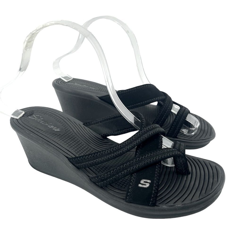 Skechers Black Wedge Sandals